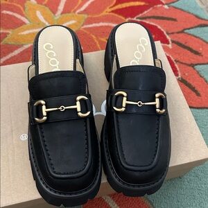 CCOCCI Black Mules with Gold Buckle